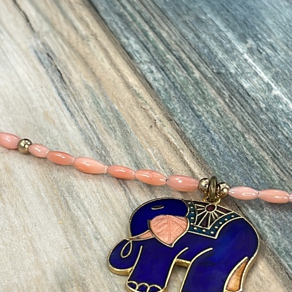 ⭐️Adorned Crown Artisan assemblage vintage coral cloisonné elephant necklace - Picture 6 of 8